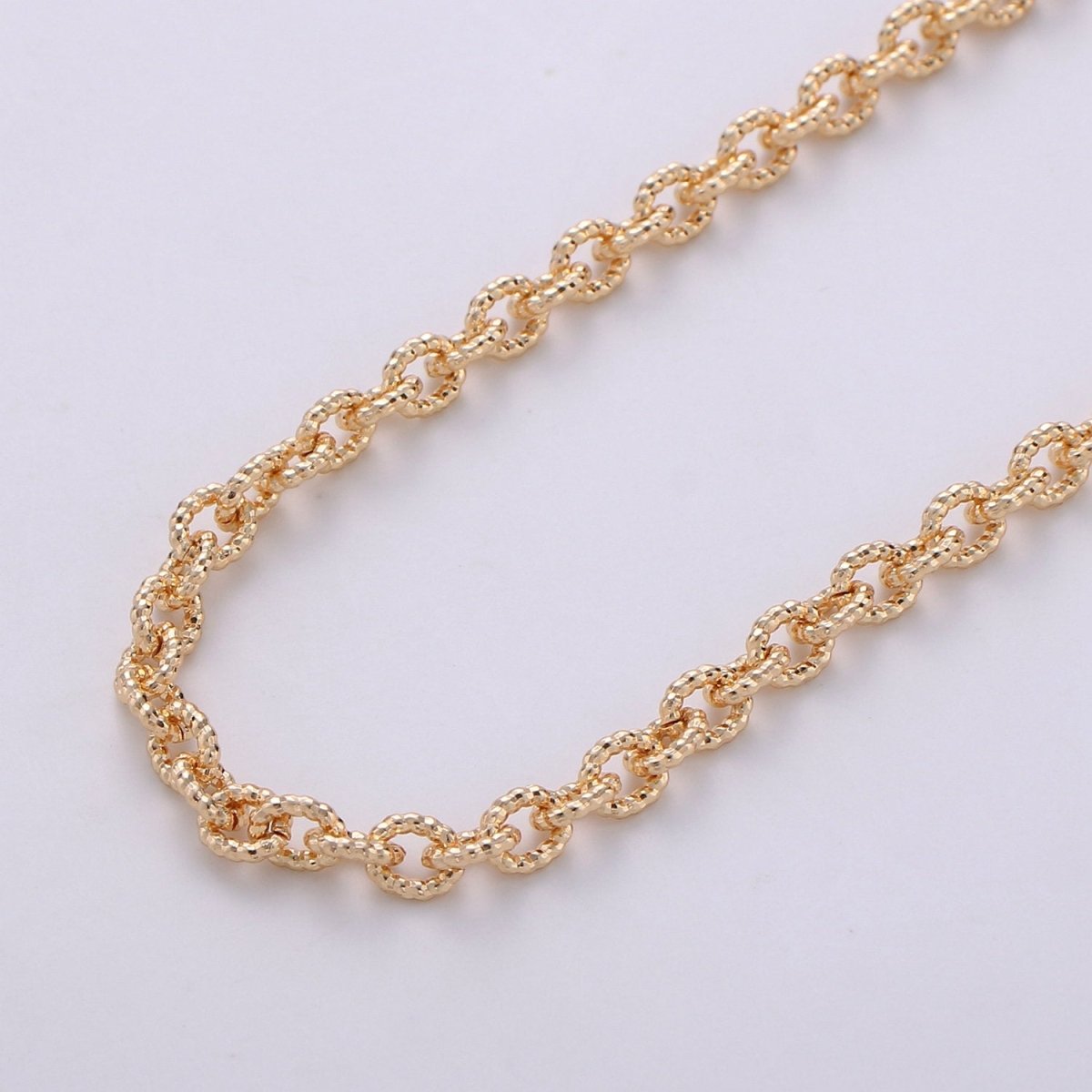 16K Gold Filled Chain, Textured Cable Unique Rolo Chain, 4mmx3mm Unfinished Chain by Yard | ROLL-268 Clearance Pricing
