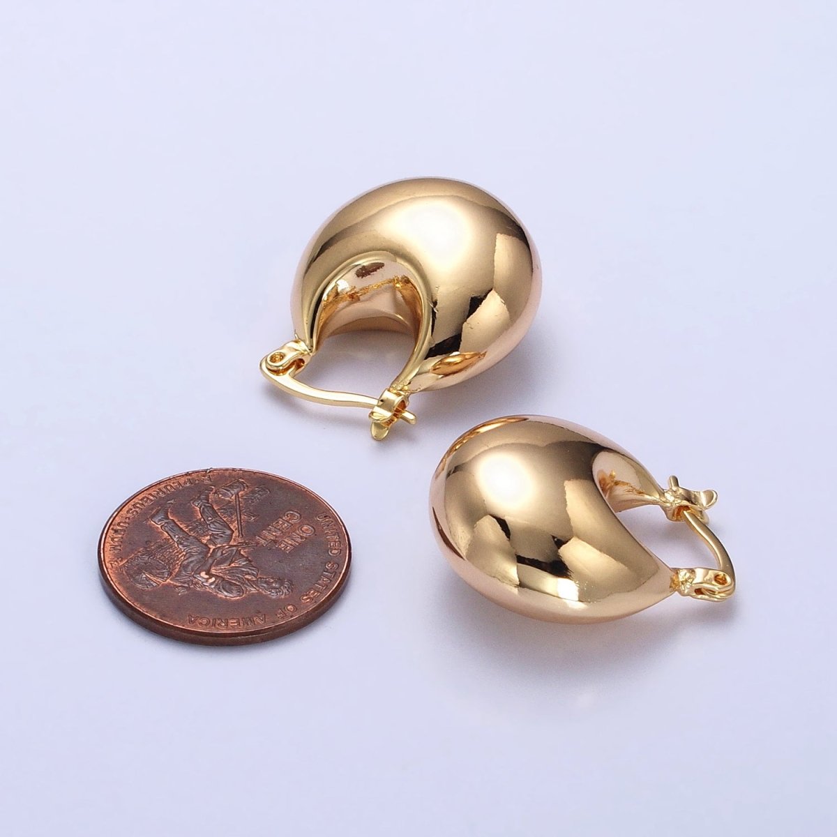 16K Gold Filled Chubby Dome Latch Hoop Earrings in Gold &amp; Silver | AB555 AB556