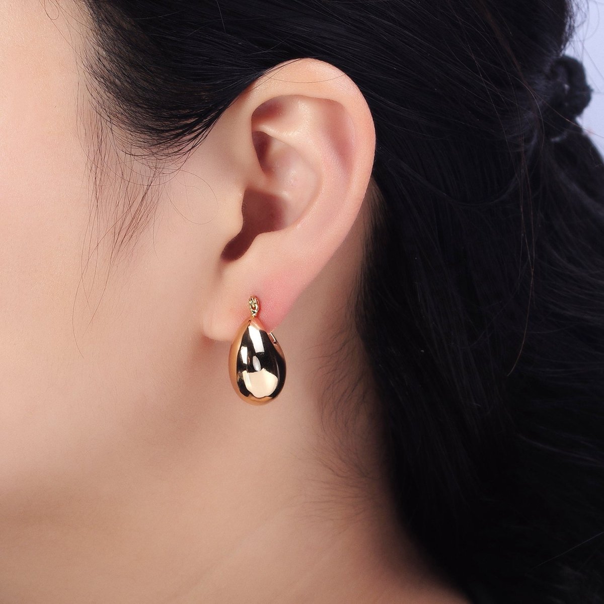 16K Gold Filled Chubby Dome Latch Hoop Earrings in Gold &amp; Silver | AB555 AB556