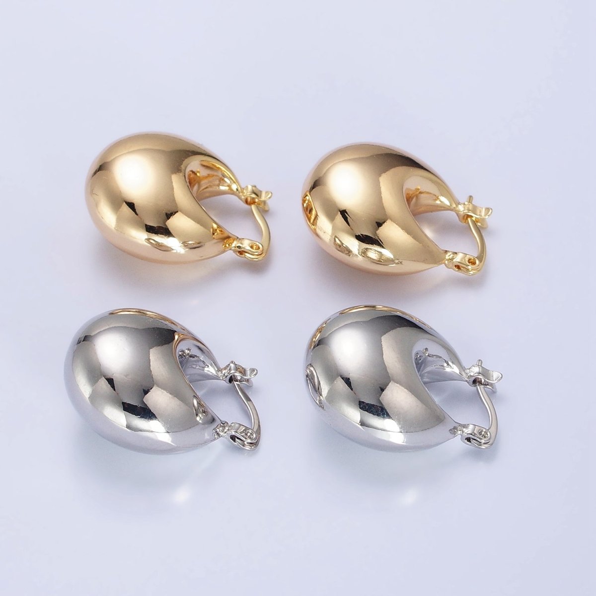 16K Gold Filled Chubby Dome Latch Hoop Earrings in Gold &amp; Silver | AB555 AB556