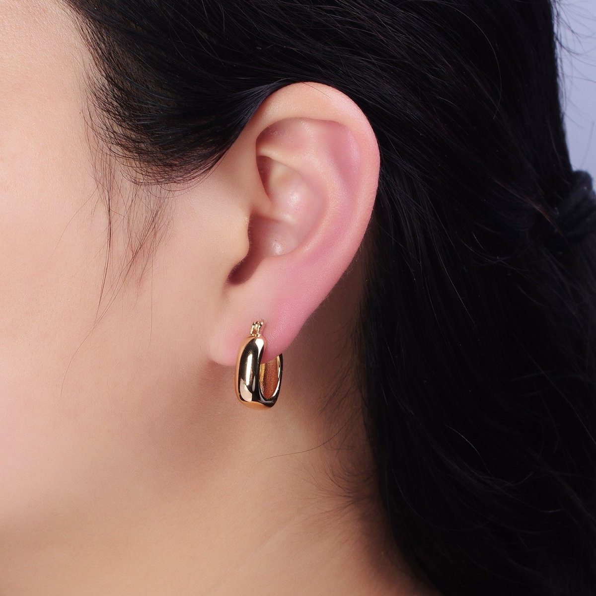 16K Gold Filled Chubby Square French Lock Latch Earrings in Gold &amp; Silver | AD833 AD834