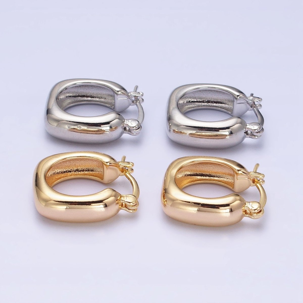 16K Gold Filled Chubby Square French Lock Latch Earrings in Gold &amp; Silver | AD833 AD834