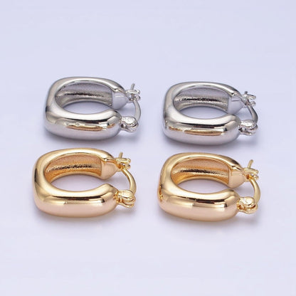 16K Gold Filled Chubby Square French Lock Latch Earrings in Gold &amp; Silver | AD833 AD834