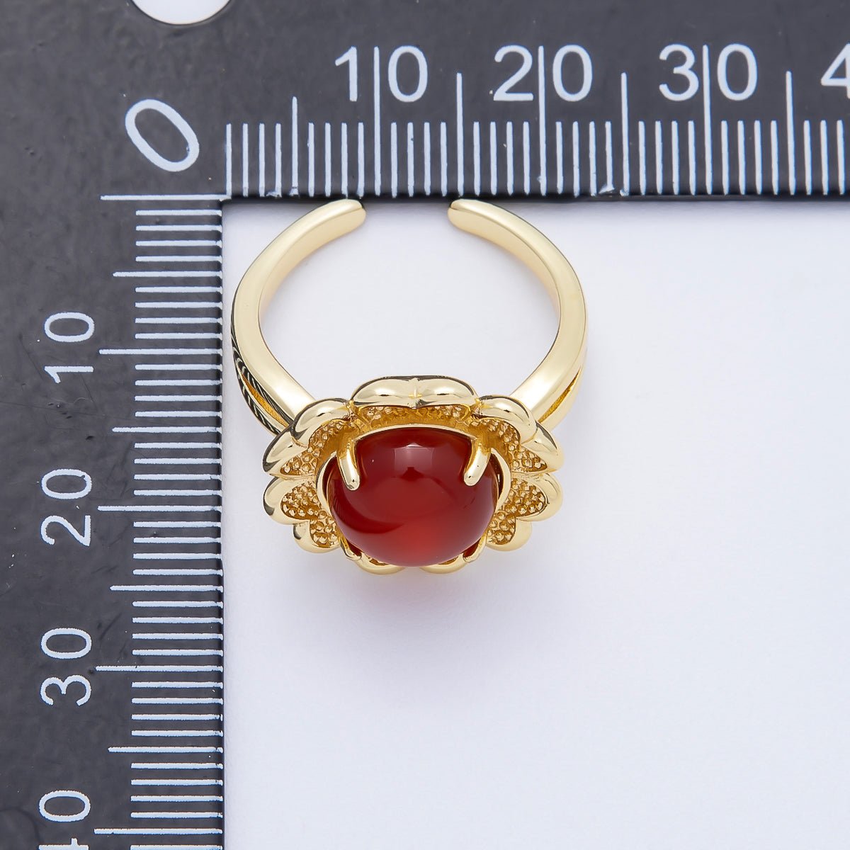 16K Gold Filled Citrine, Carnelian, Amethyst Cabochon Gemstone Flower Ring | RINGS-00088 ~ RINGS-00090