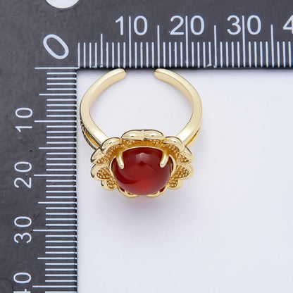 16K Gold Filled Citrine, Carnelian, Amethyst Cabochon Gemstone Flower Ring | RINGS-00088 ~ RINGS-00090