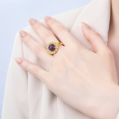 16K Gold Filled Citrine, Carnelian, Amethyst Cabochon Gemstone Flower Ring | RINGS-00088 ~ RINGS-00090