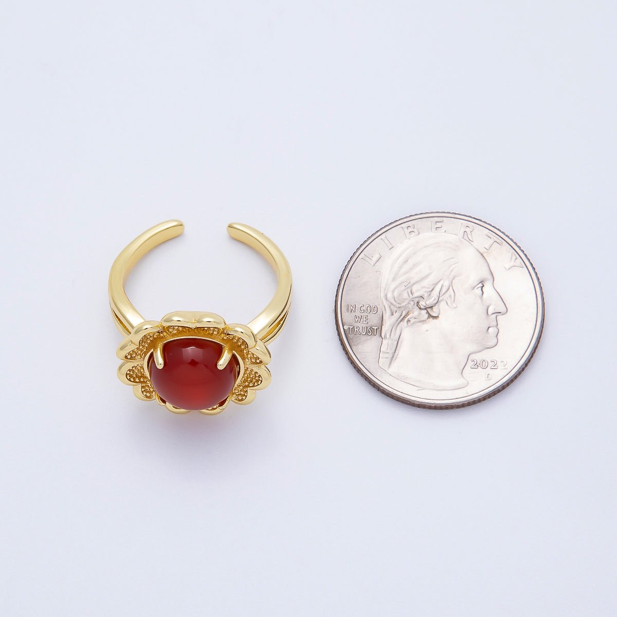 16K Gold Filled Citrine, Carnelian, Amethyst Cabochon Gemstone Flower Ring | RINGS-00088 ~ RINGS-00090