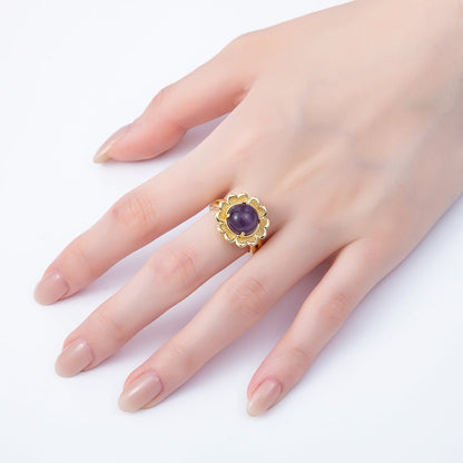 16K Gold Filled Citrine, Carnelian, Amethyst Cabochon Gemstone Flower Ring | RINGS-00088 ~ RINGS-00090
