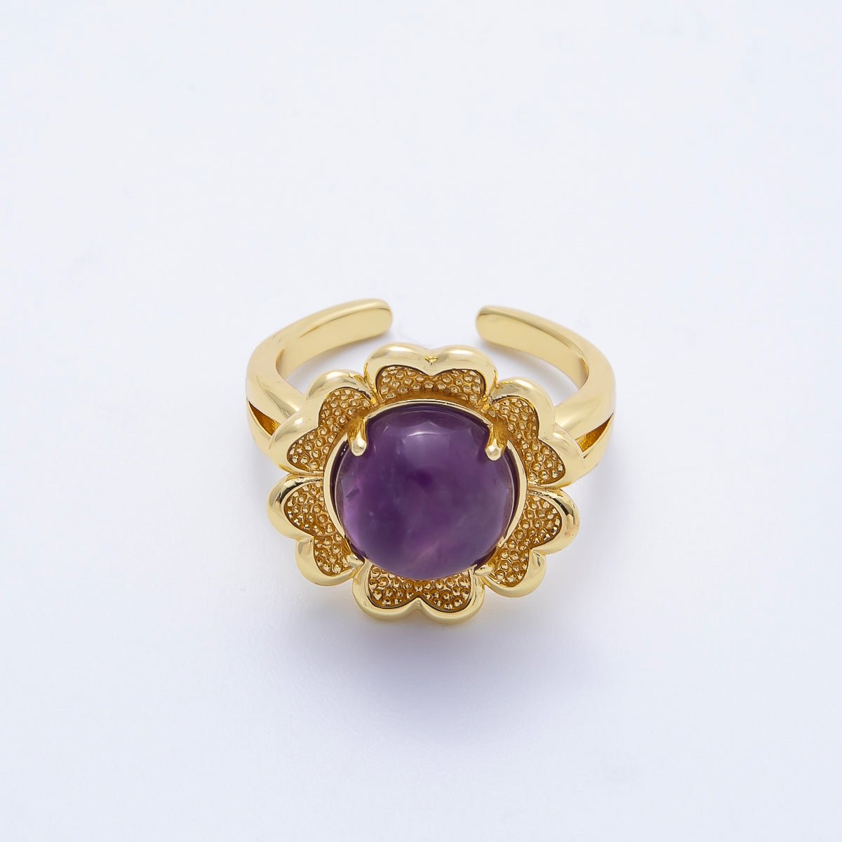 16K Gold Filled Citrine, Carnelian, Amethyst Cabochon Gemstone Flower Ring | RINGS-00088 ~ RINGS-00090