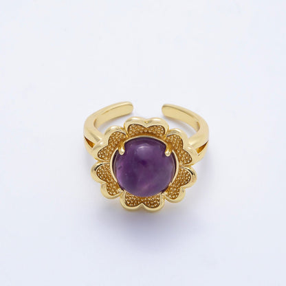 16K Gold Filled Citrine, Carnelian, Amethyst Cabochon Gemstone Flower Ring | RINGS-00088 ~ RINGS-00090