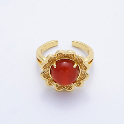 16K Gold Filled Citrine, Carnelian, Amethyst Cabochon Gemstone Flower Ring | RINGS-00088 ~ RINGS-00090