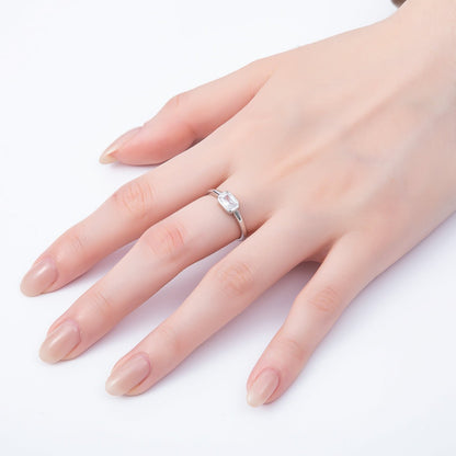 16K Gold Filled Clear Baguette CZ Bezel Solitaire Adjustable Ring in Gold &amp; Silver | Rings-00145 Rings-00146