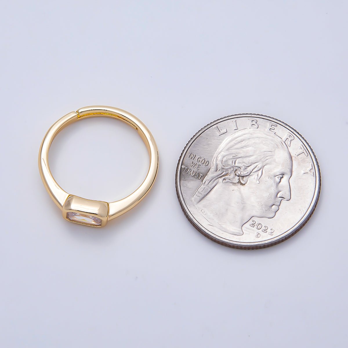16K Gold Filled Clear Baguette CZ Bezel Solitaire Adjustable Ring in Gold &amp; Silver | Rings-00145 Rings-00146