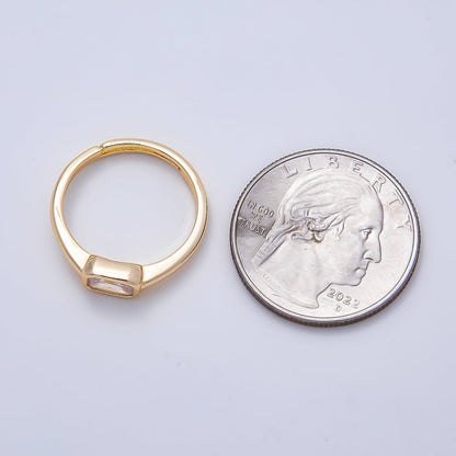 16K Gold Filled Clear Baguette CZ Bezel Solitaire Adjustable Ring in Gold &amp; Silver | Rings-00145 Rings-00146