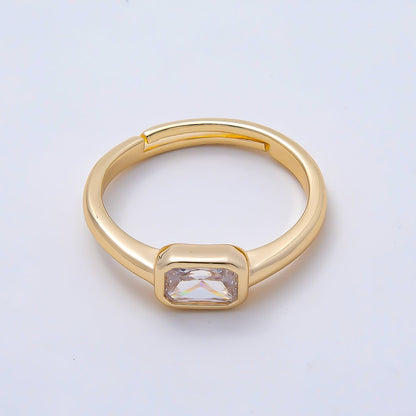 16K Gold Filled Clear Baguette CZ Bezel Solitaire Adjustable Ring in Gold &amp; Silver | Rings-00145 Rings-00146