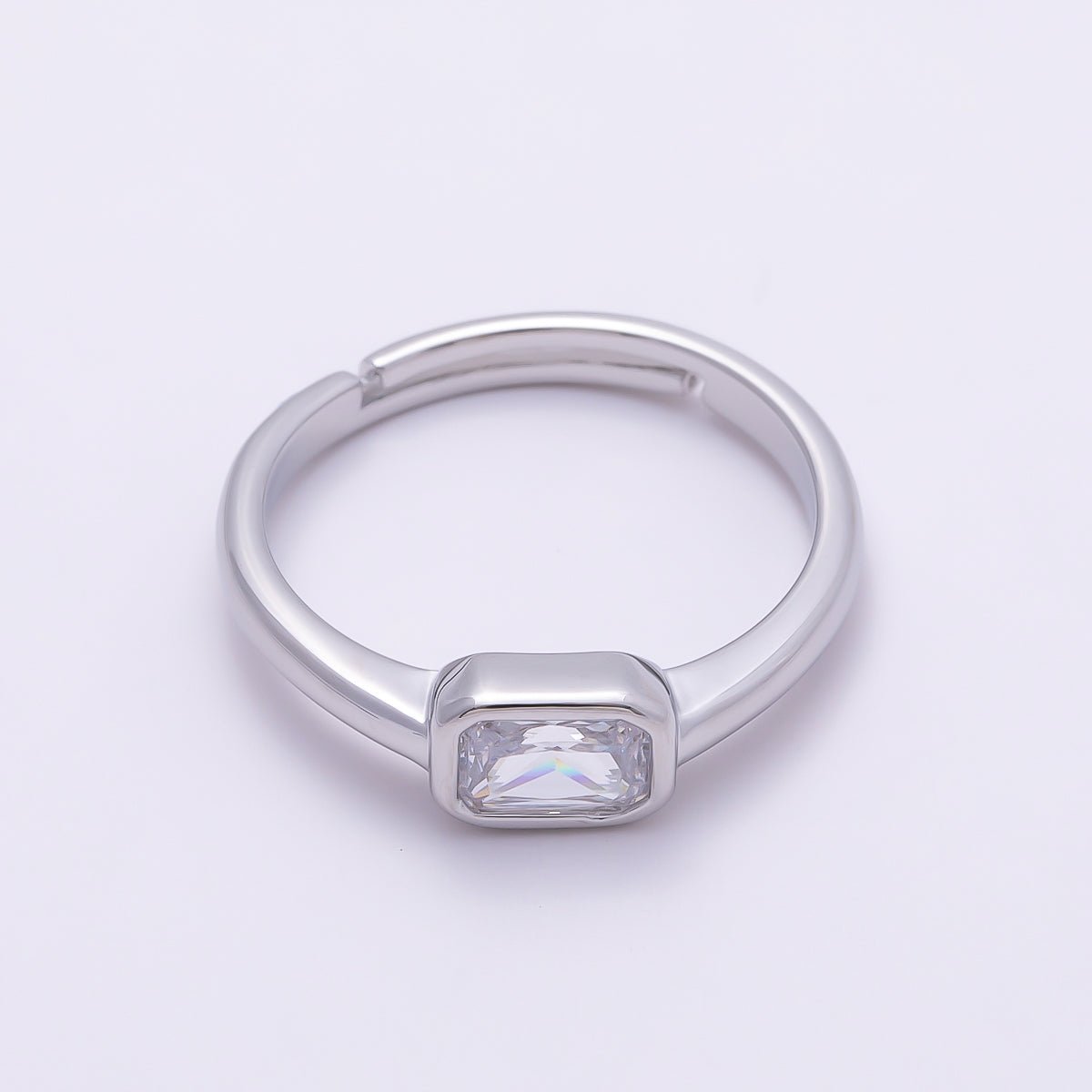 16K Gold Filled Clear Baguette CZ Bezel Solitaire Adjustable Ring in Gold &amp; Silver | Rings-00145 Rings-00146