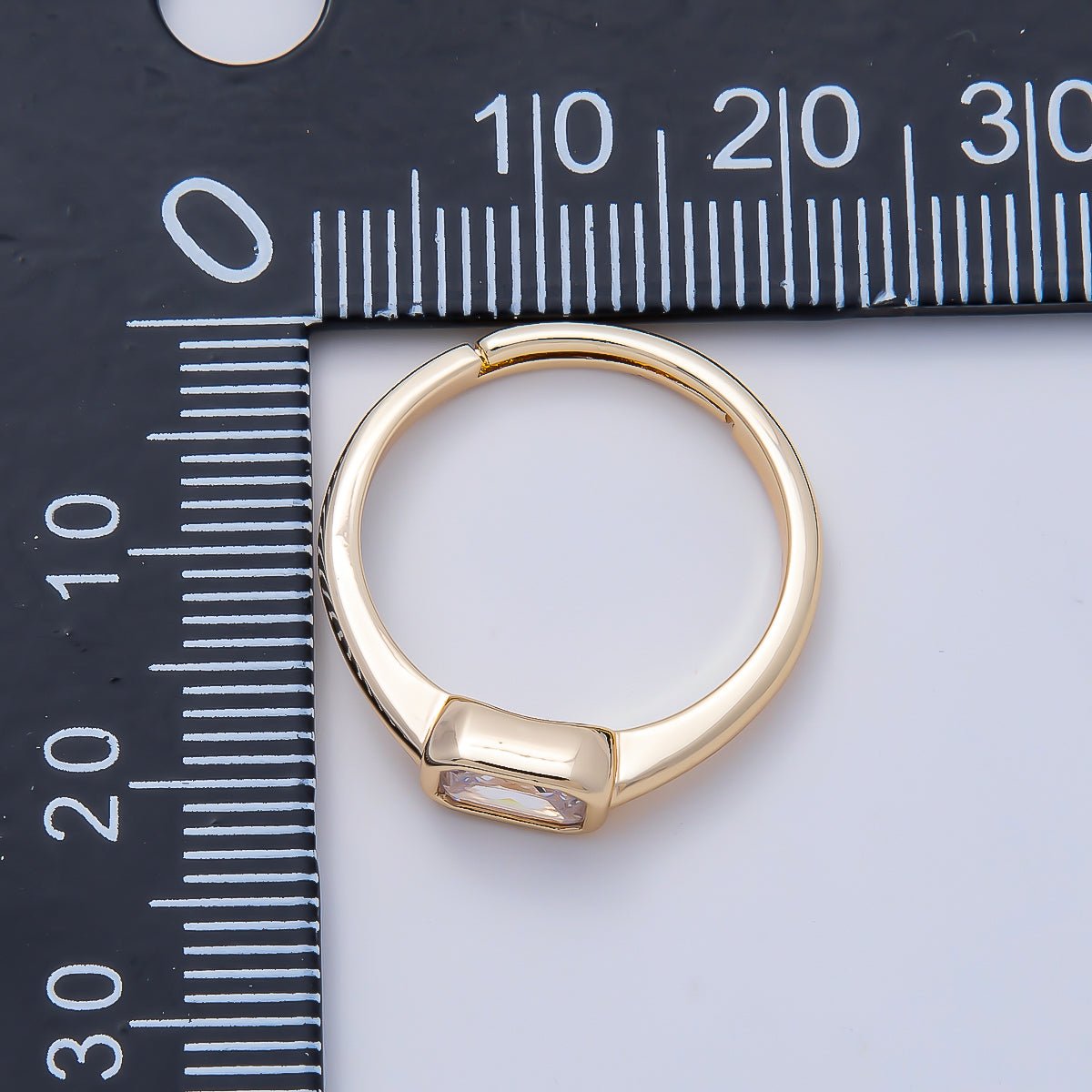 16K Gold Filled Clear Baguette CZ Bezel Solitaire Adjustable Ring in Gold &amp; Silver | Rings-00145 Rings-00146