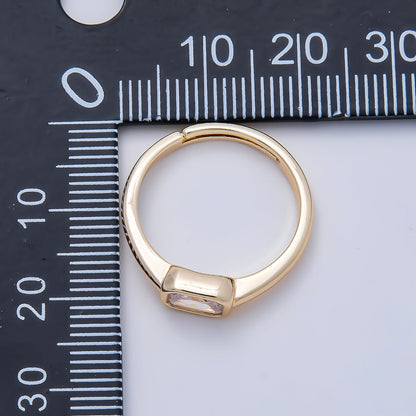 16K Gold Filled Clear Baguette CZ Bezel Solitaire Adjustable Ring in Gold &amp; Silver | Rings-00145 Rings-00146