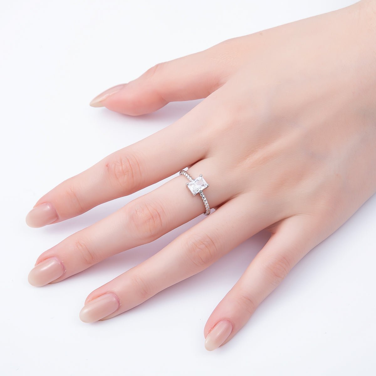 16K Gold Filled Clear Baguette CZ Croissant Adjustable Ring in Gold &amp; Silver | Rings-00143 Rings-00144