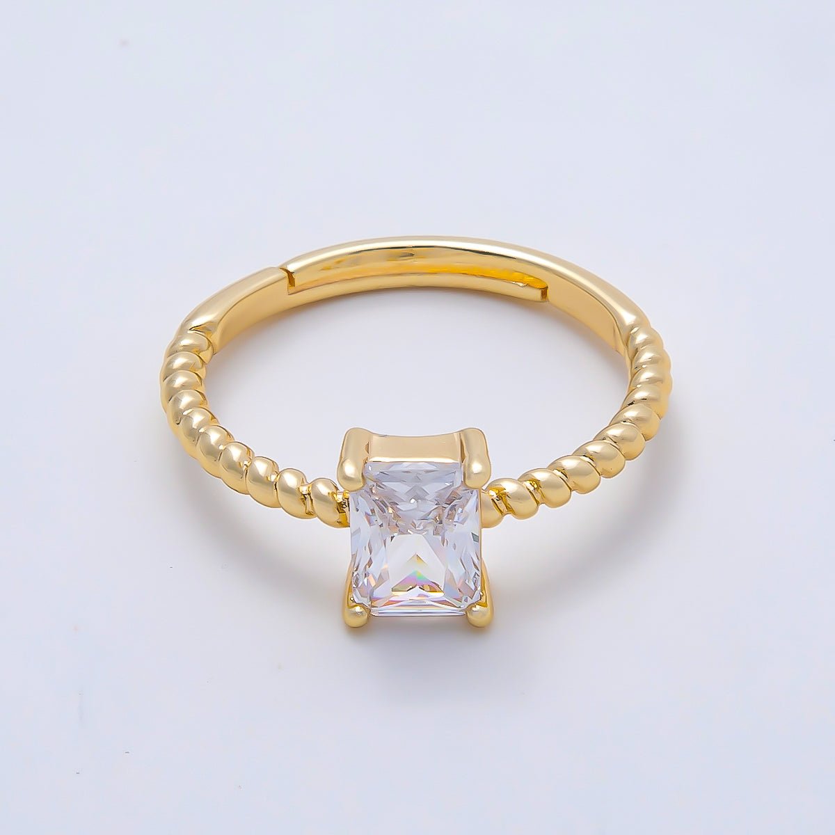 16K Gold Filled Clear Baguette CZ Croissant Adjustable Ring in Gold &amp; Silver | Rings-00143 Rings-00144