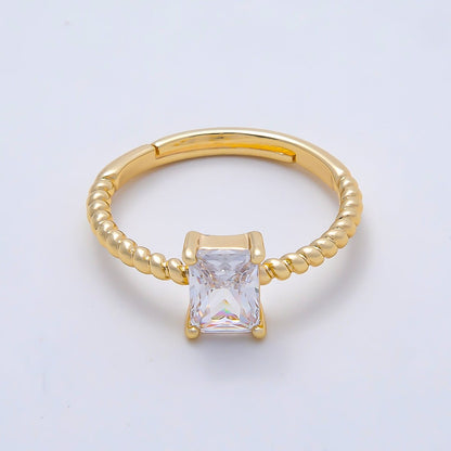 16K Gold Filled Clear Baguette CZ Croissant Adjustable Ring in Gold &amp; Silver | Rings-00143 Rings-00144