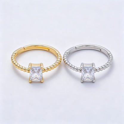 16K Gold Filled Clear Baguette CZ Croissant Adjustable Ring in Gold &amp; Silver | Rings-00143 Rings-00144