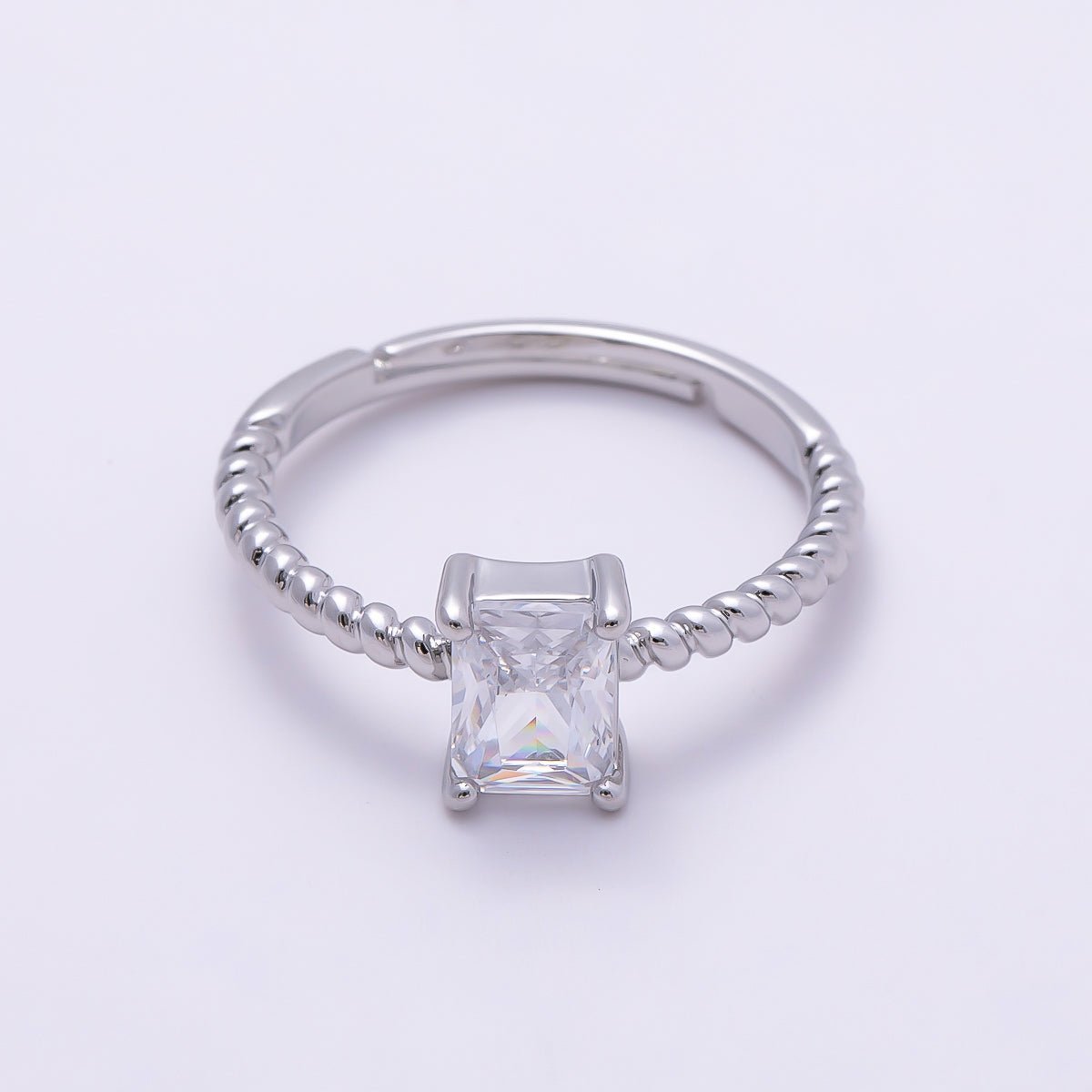 16K Gold Filled Clear Baguette CZ Croissant Adjustable Ring in Gold &amp; Silver | Rings-00143 Rings-00144