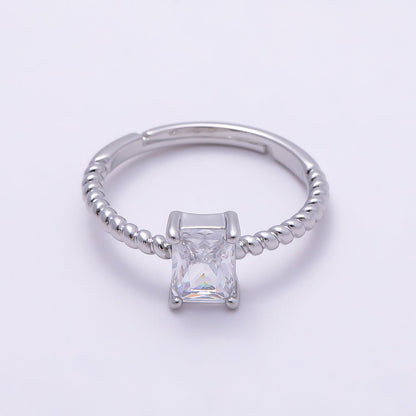 16K Gold Filled Clear Baguette CZ Croissant Adjustable Ring in Gold &amp; Silver | Rings-00143 Rings-00144