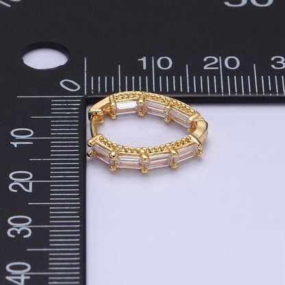 16K Gold Filled Clear Baguette CZ Front-Sided Triangle Hoop Earrings in Gold &amp; Silver | AD909 AD910