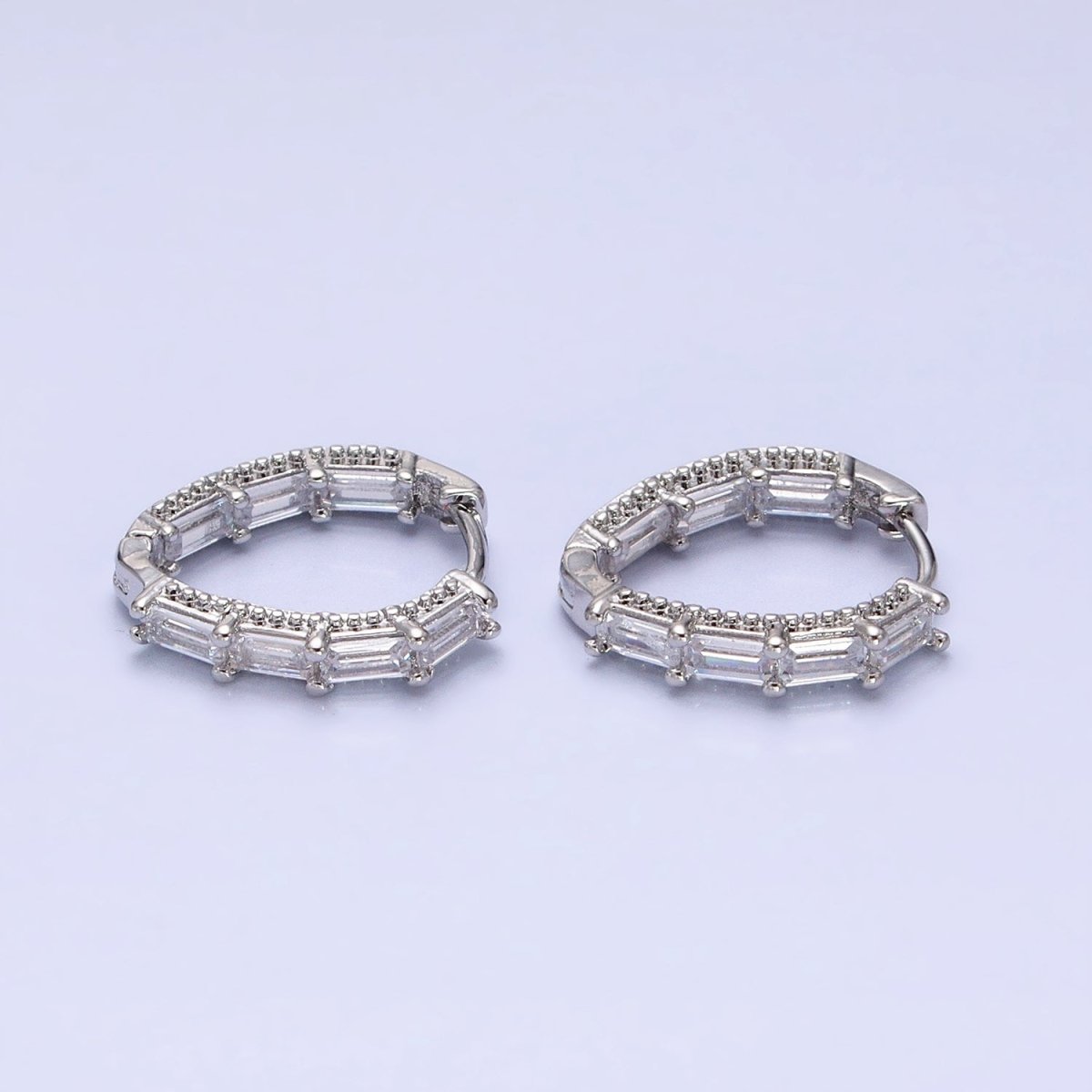 16K Gold Filled Clear Baguette CZ Front-Sided Triangle Hoop Earrings in Gold &amp; Silver | AD909 AD910