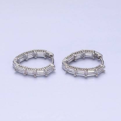 16K Gold Filled Clear Baguette CZ Front-Sided Triangle Hoop Earrings in Gold &amp; Silver | AD909 AD910