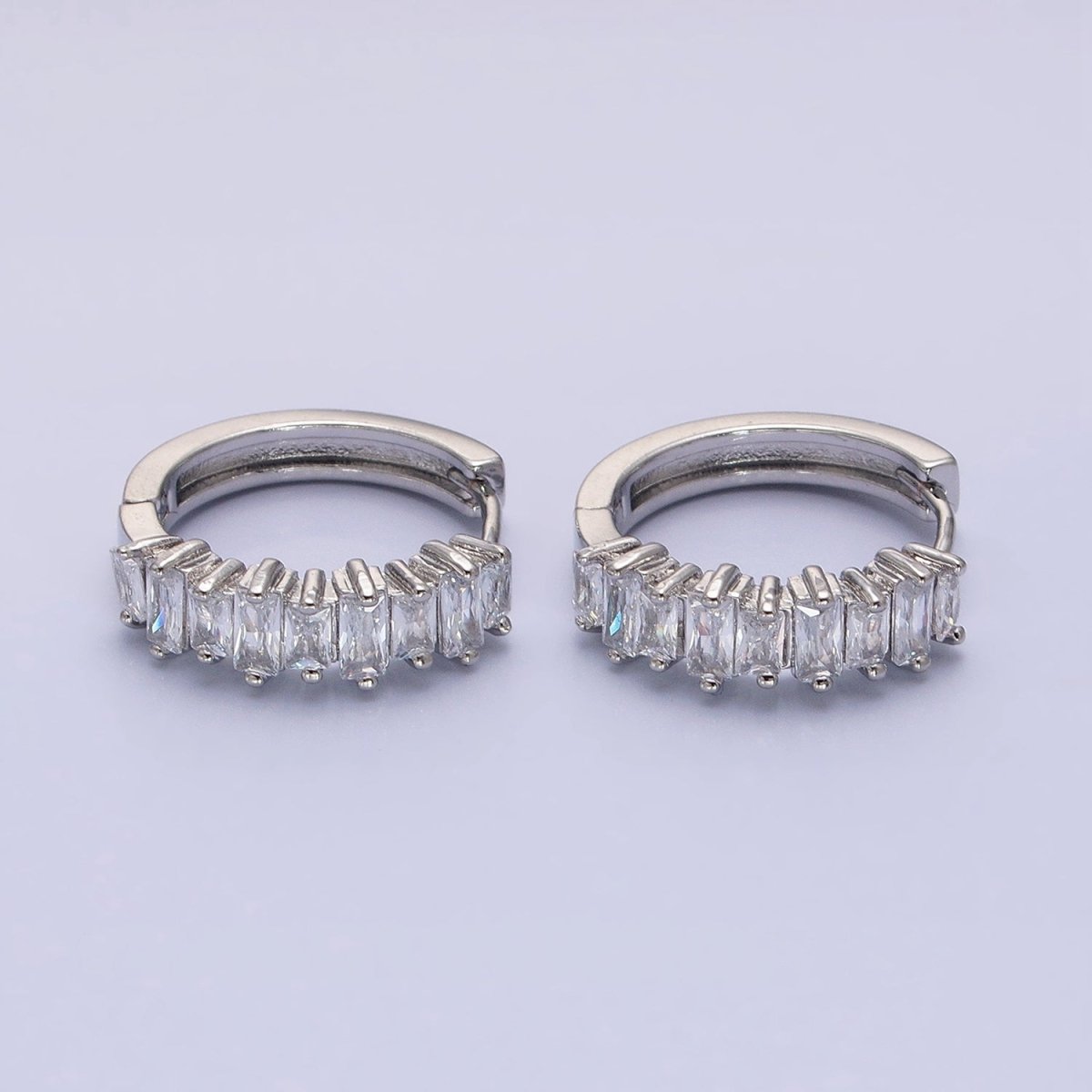 16K Gold Filled Clear Baguette CZ Lined 19mm Hoop Earrings | AB1459 AB1460