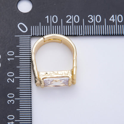 16K Gold Filled Clear Baguette CZ Molten Solitaire Adjustable Ring | Rings-00087