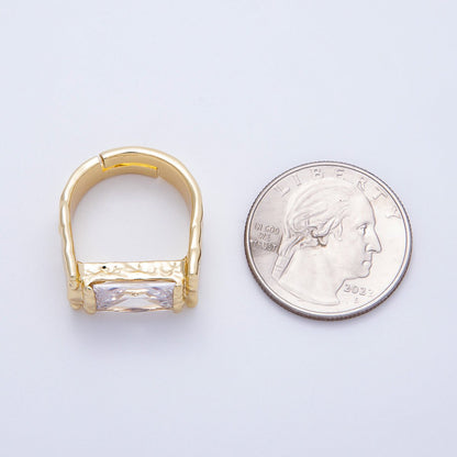 16K Gold Filled Clear Baguette CZ Molten Solitaire Adjustable Ring | Rings-00087
