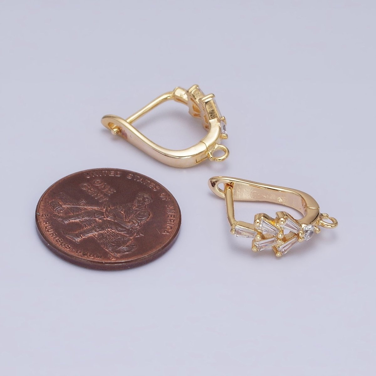 16K Gold Filled Clear Baguette CZ Open Loop English Lock Earrings in Gold &amp; Silver | Z-237 Z-238