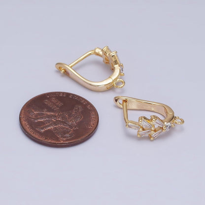 16K Gold Filled Clear Baguette CZ Open Loop English Lock Earrings in Gold &amp; Silver | Z-237 Z-238