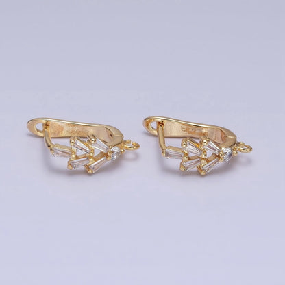 16K Gold Filled Clear Baguette CZ Open Loop English Lock Earrings in Gold &amp; Silver | Z-237 Z-238