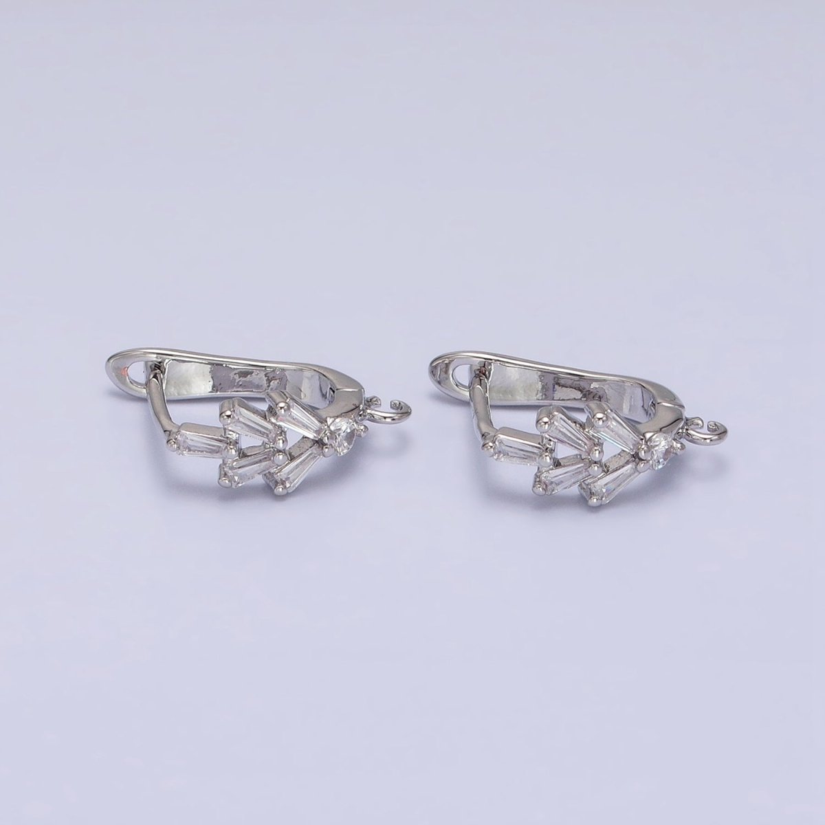 16K Gold Filled Clear Baguette CZ Open Loop English Lock Earrings in Gold &amp; Silver | Z-237 Z-238