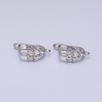16K Gold Filled Clear Baguette CZ Open Loop English Lock Earrings in Gold &amp; Silver | Z-237 Z-238