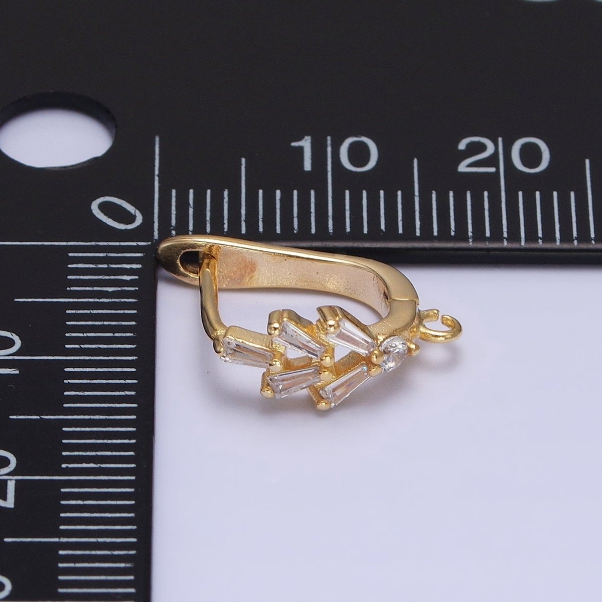 16K Gold Filled Clear Baguette CZ Open Loop English Lock Earrings in Gold &amp; Silver | Z-237 Z-238