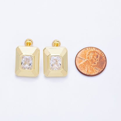 16K Gold Filled Clear Baguette CZ Rectangle Bezel Stud Earrings | EARRINGS-00163
