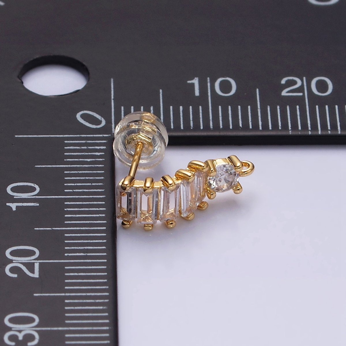 16K Gold Filled Clear Baguette Lined Curved C-Shaped with Open Link Earrings Supply in Gold &amp; Silver | Z-411 Z-412