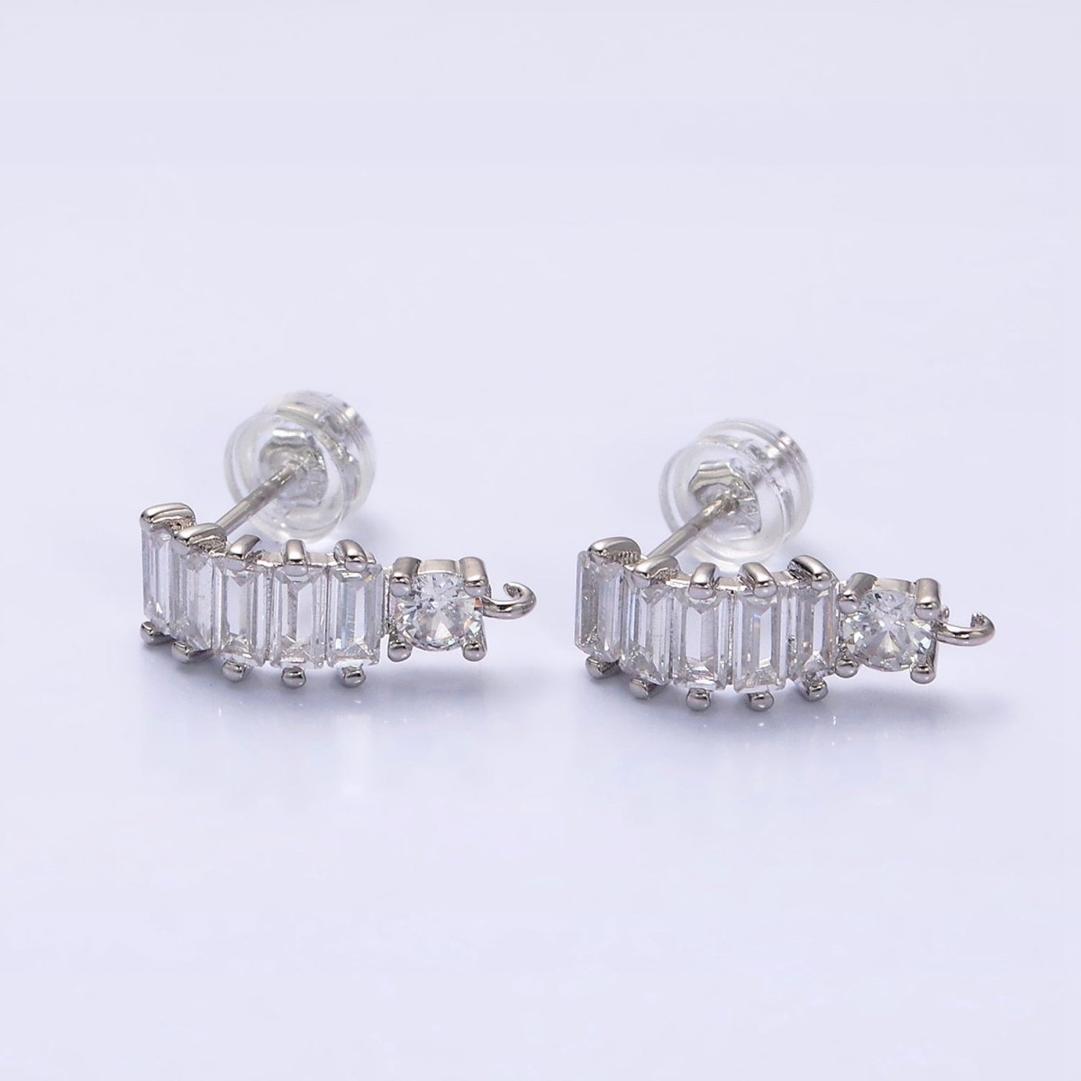 16K Gold Filled Clear Baguette Lined Curved C-Shaped with Open Link Earrings Supply in Gold &amp; Silver | Z-411 Z-412