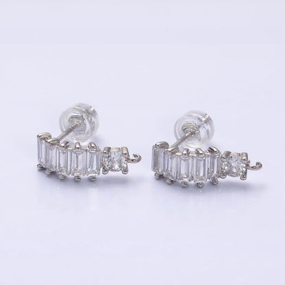 16K Gold Filled Clear Baguette Lined Curved C-Shaped with Open Link Earrings Supply in Gold &amp; Silver | Z-411 Z-412