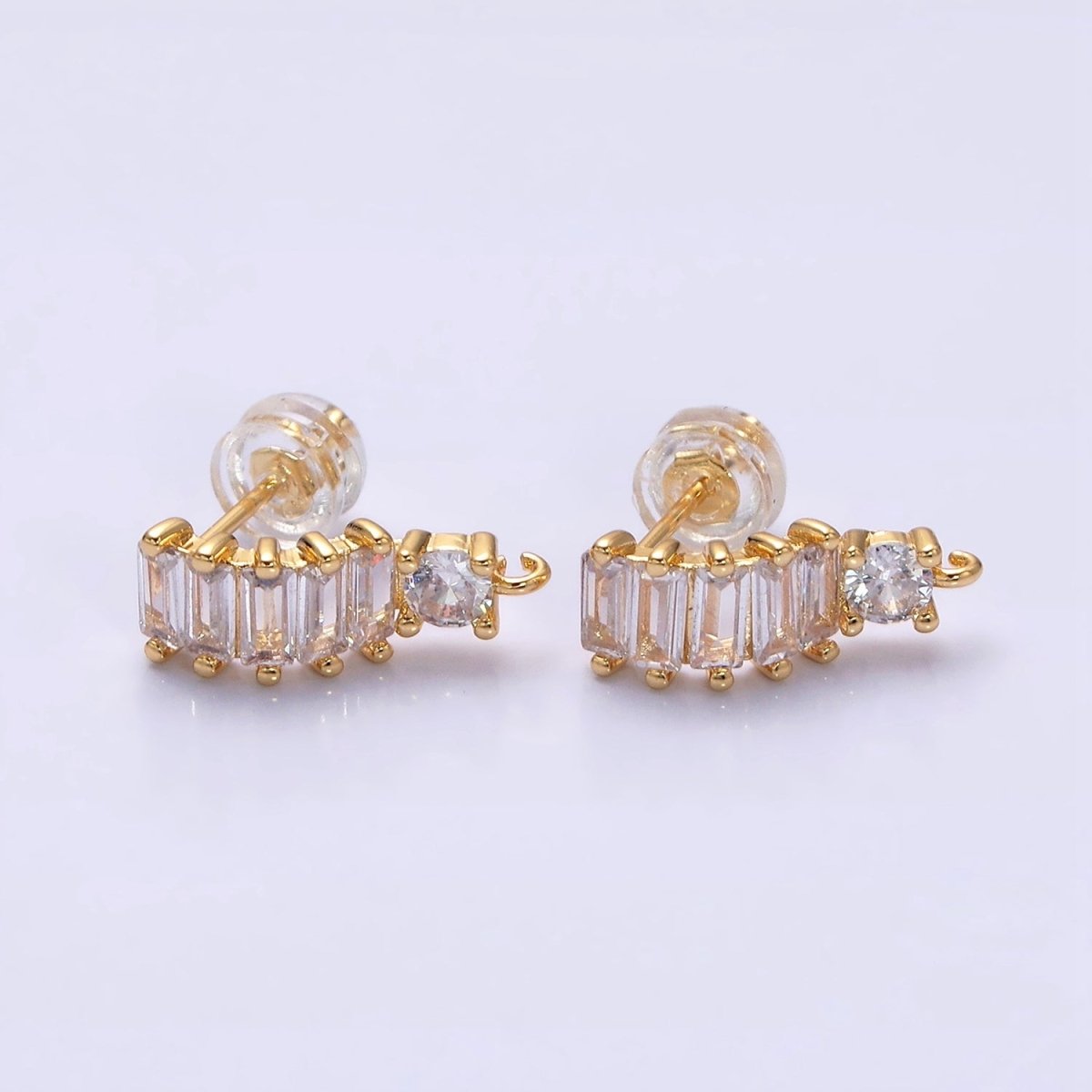 16K Gold Filled Clear Baguette Lined Curved C-Shaped with Open Link Earrings Supply in Gold &amp; Silver | Z-411 Z-412