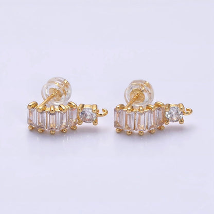 16K Gold Filled Clear Baguette Lined Curved C-Shaped with Open Link Earrings Supply in Gold &amp; Silver | Z-411 Z-412