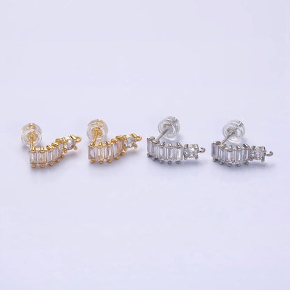 16K Gold Filled Clear Baguette Lined Curved C-Shaped with Open Link Earrings Supply in Gold &amp; Silver | Z-411 Z-412