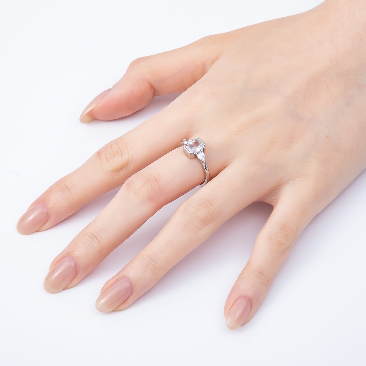 16K Gold Filled Clear Baguette Teardrop CZ Solitaire Adjustable Ring in Gold &amp; Silver | Rings-00155 Rings-00156