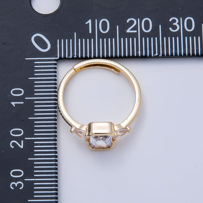 16K Gold Filled Clear Baguette Teardrop CZ Solitaire Adjustable Ring in Gold &amp; Silver | Rings-00155 Rings-00156
