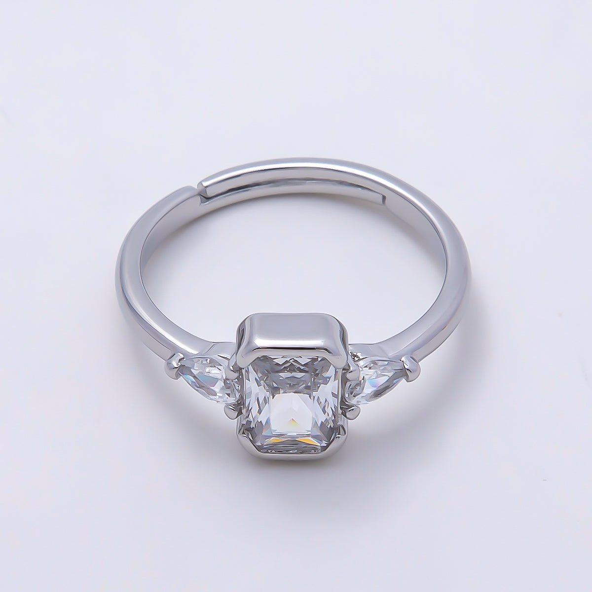 16K Gold Filled Clear Baguette Teardrop CZ Solitaire Adjustable Ring in Gold &amp; Silver | Rings-00155 Rings-00156